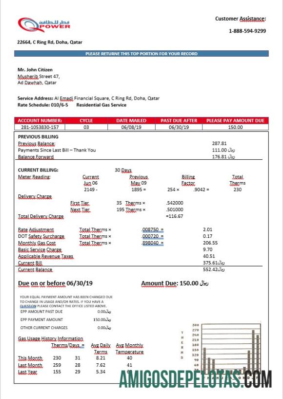 Projeto de lei de eletricidade QPOWER da Qatar Power Company em formato Word amostra